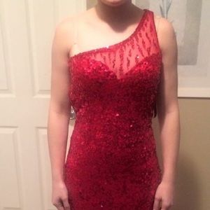 Red sequin prom dress